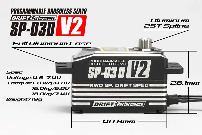 servo Yokomo SP-03D V2 Low Profile Programmable (Drift Spec/18.0kg/7.4V) Brushless Servo (Black)